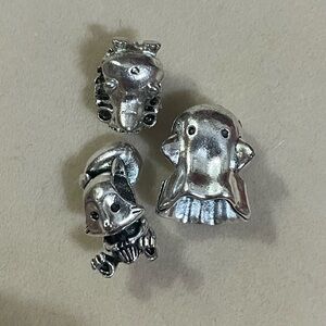 3 Silver Nino The Hedgehog, Boo The Ghost Collection Charm Set /Not Pandora